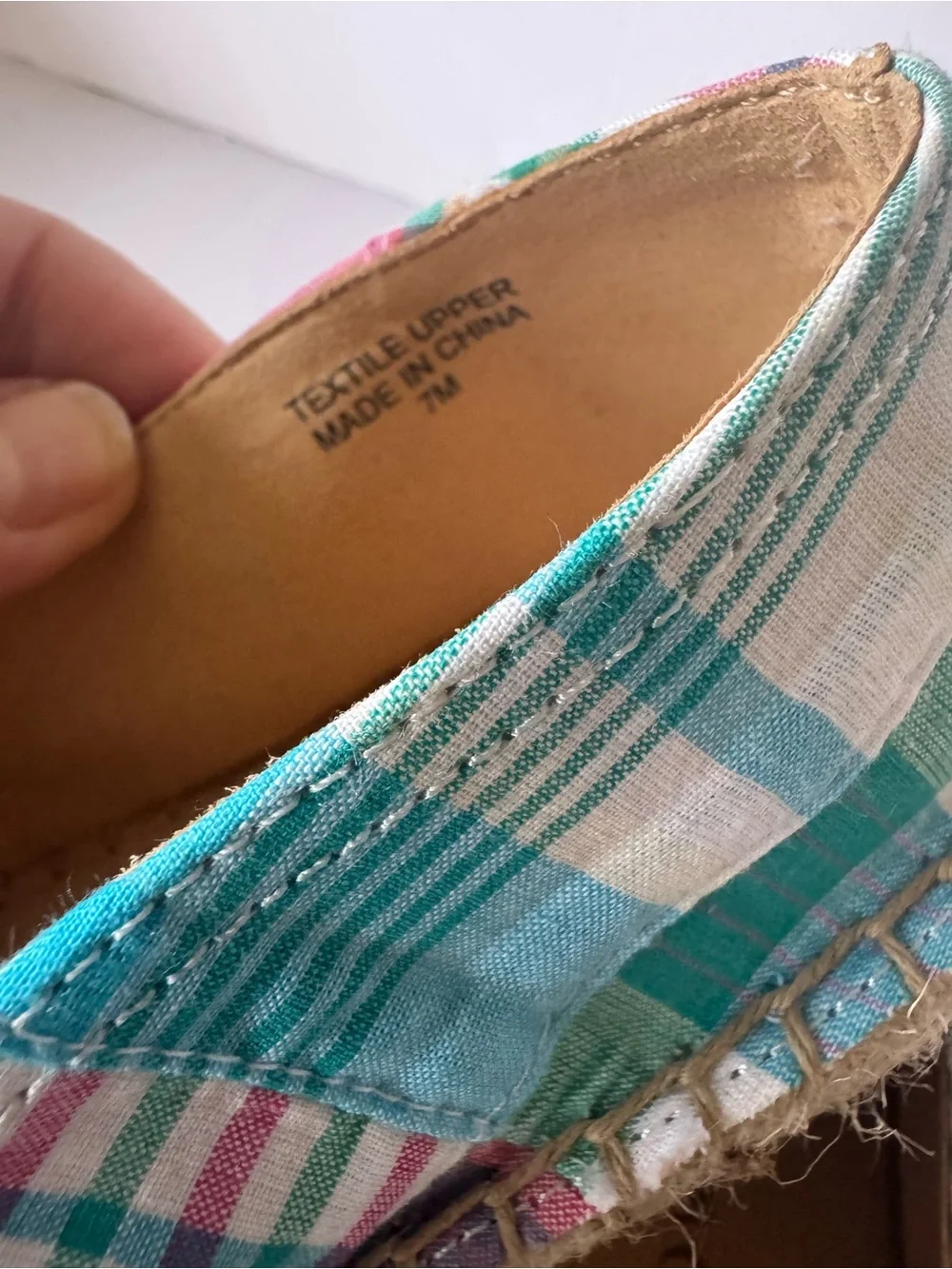 Talbots Women’s 7 Plaid knot Espadrille Flats Teal Pink Slip On Shoes Classic